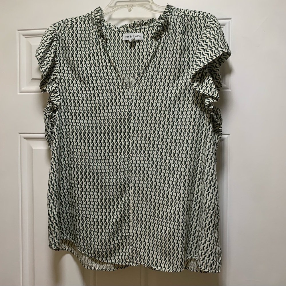 Black and Green Ruffled Flutter Sleeve Blouse